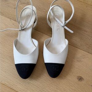 Chanel Women's White and Black ankle strap Shoes